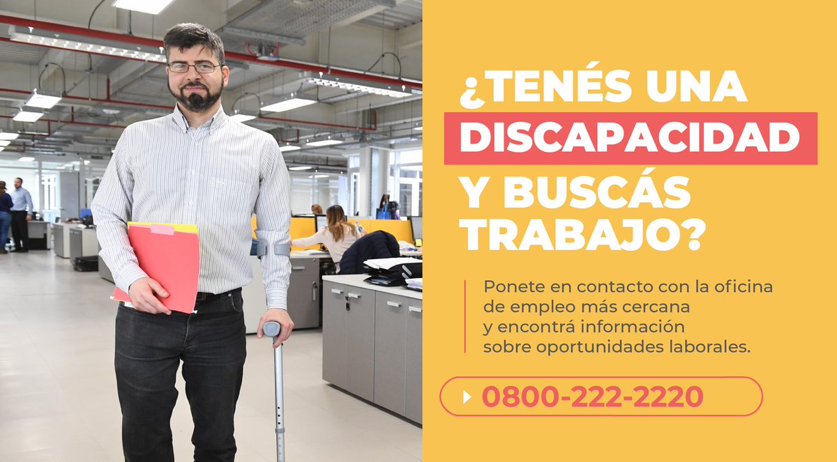 Si tenés una discapacidad y buscás trabajo, acercate a la oficina de empleo más cercana para asesorarte y acceder a herramientas para tu búsqueda.
Más información acá 👉 bit.ly/Sectrabajodica…