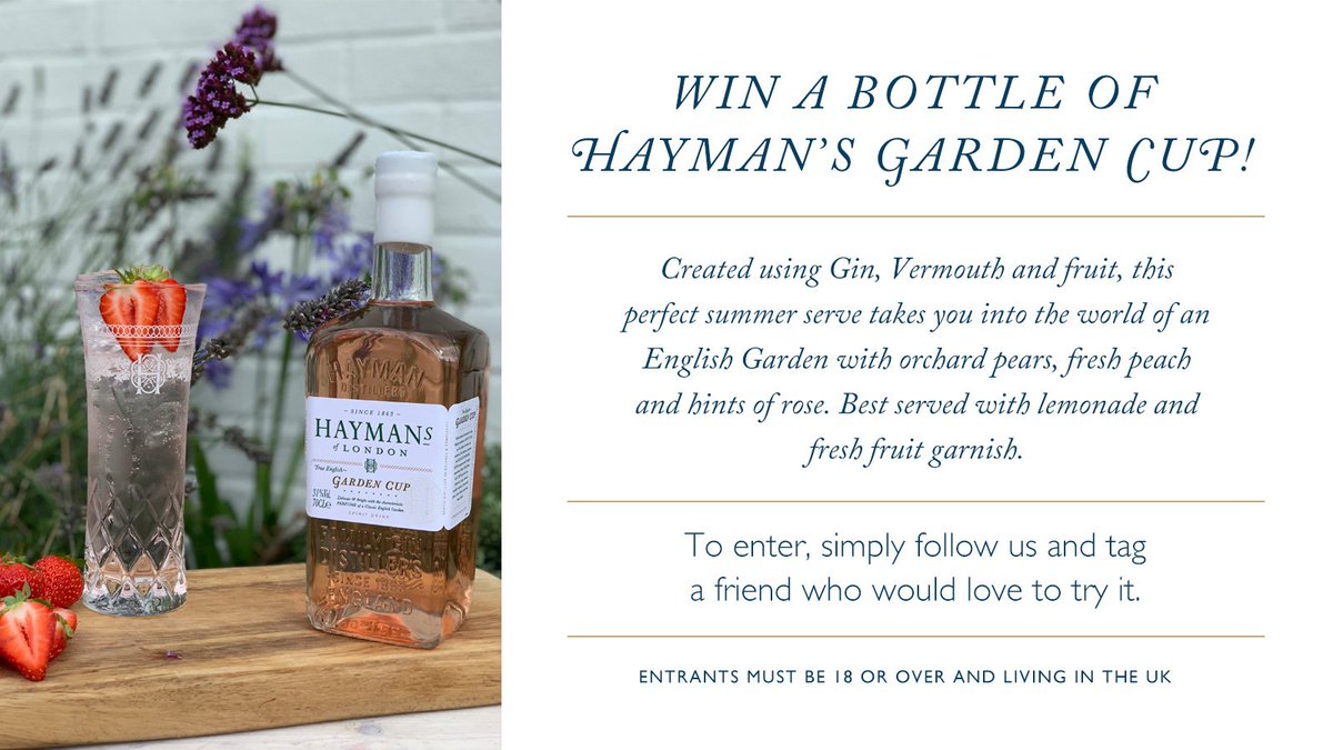 Summer’s not over yet! 

We are giving you the chance to #win a bottle of Hayman’s Garden Cup! 

Simply: 
1. Follow <a href="/haymansgin/">Hayman's Gin</a> 
2. Tag a friend who’d love to try it.

Winner announced next Friday. 

#FridayFeeling #FreebieFriday