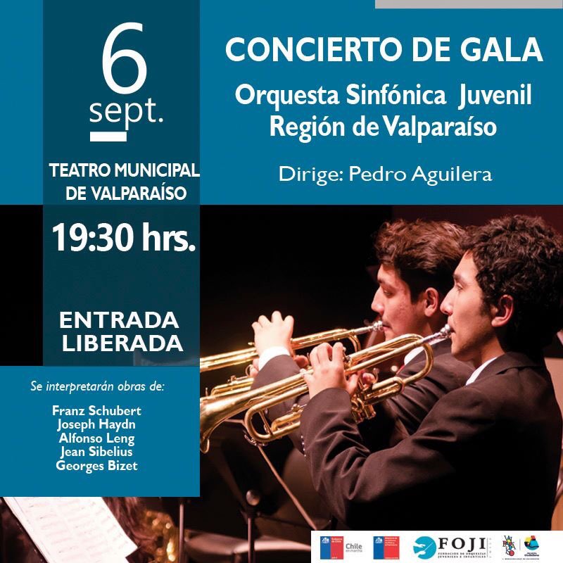 📌 Tod@s Invitad@s ☺️🎼🎺 #ConciertoGratuito | Teatro Municipal de Valparaíso

Este #VIERNES 19.30 hrs CONCIERTO DE GALA a cargo de la Orquesta Sinfónica Juvenil Regional Valparaíso en el Teatro Municipal de Valparaíso.

ENTRADA #LIBERADA