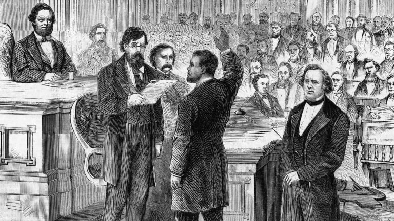 Southern racists tried to block the first black Senator from taking office in 1870.They attempted to disqualify Hiram Revels on a technicality: Senators have to have been citizens for at least 9 years.They said he hadn't been a citizen until the end of slavery. But he won.