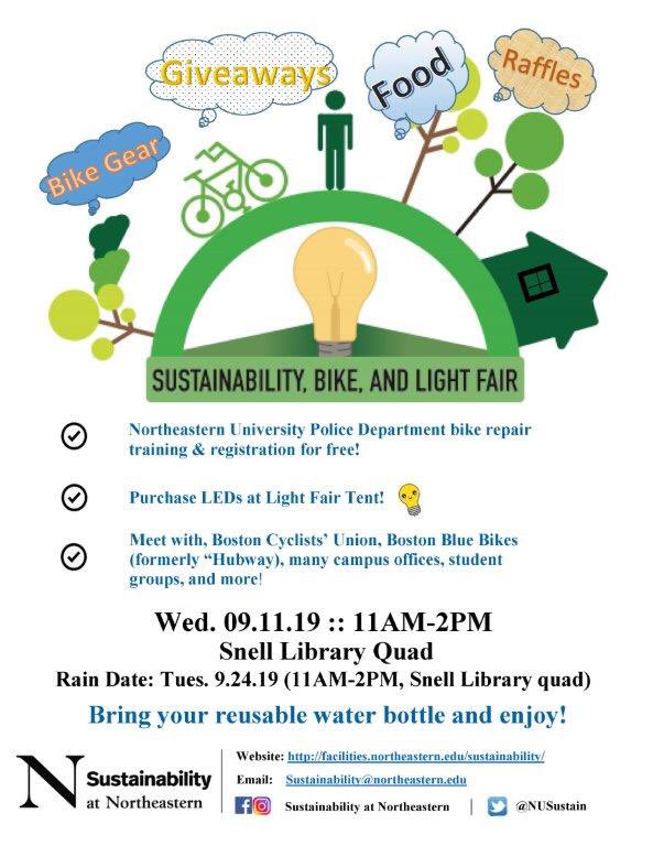 NUGreenOffice's tweet photo. Come and join our Bike &amp; Light event on 9/11 Wednesday at Snell Library Quad! https://t.co/ssJyzZSJos