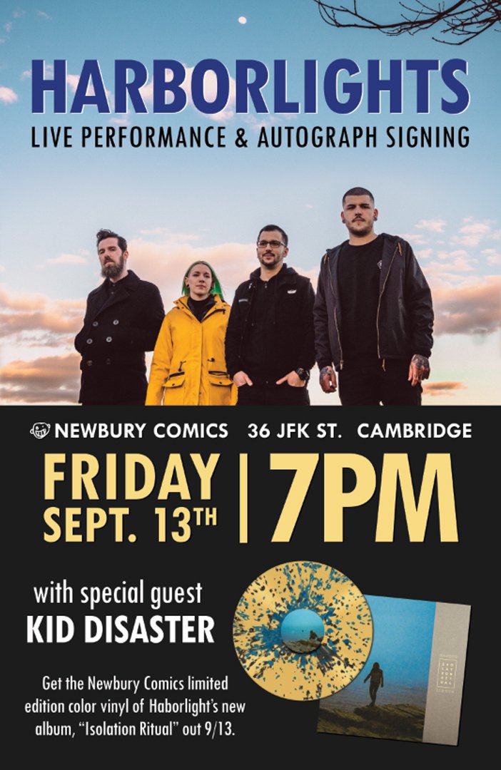I'm personally VERY excited about these...
all @ Harvard Sq 9/7-9/13!

9/7: Camp Blood &amp; Dad Jeans
9/10: Cliff Notez
9/13: Harborlights &amp; Kid Disaster

9/24:  a listening session/ltd ed enamel pin drop with one of my favorite producers from NE. Guess who?

newburycomics.com/blogs/events