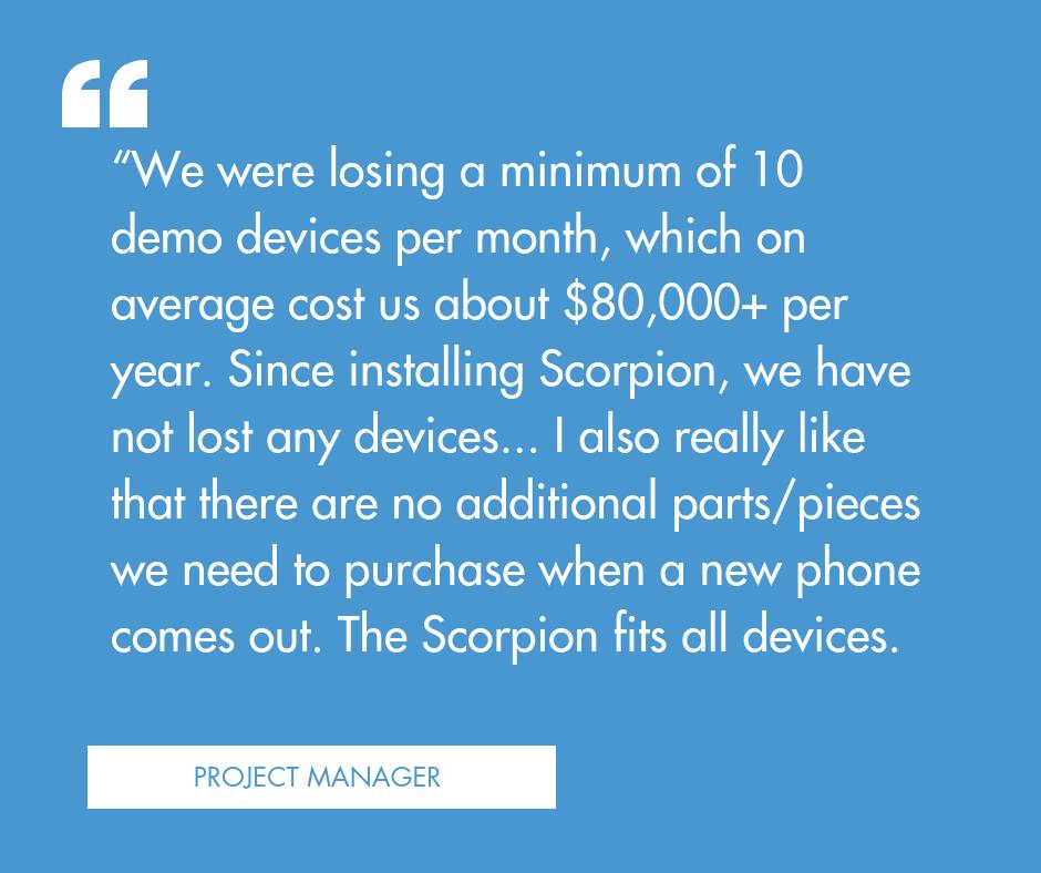 ScorpionSecure's tweet photo. This testimonial speaks for itself. Our products are universal and will #stoptheft at your store location. Stop losing devices and money, today: info@scorpionsp.com OR 855-757-2776 #eliminatetheft #scorpionsecure #retailsecurity #displaysecurity #retaildisplaysecurity https://t.co/eSlZFZpicc