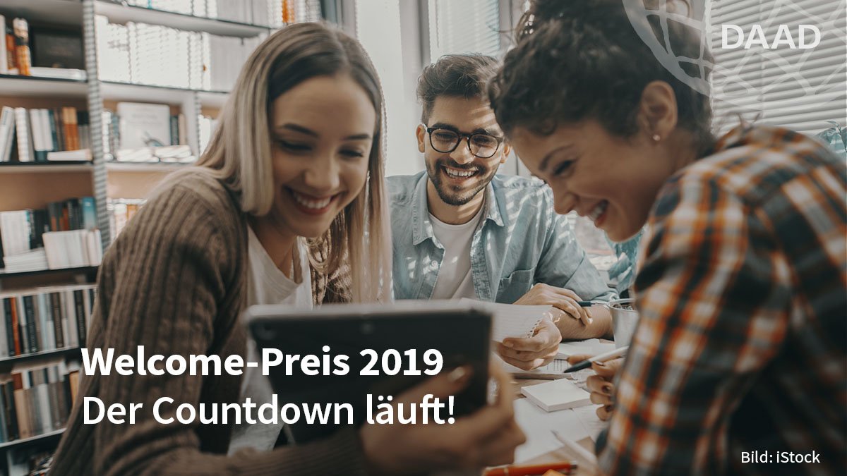 DAAD_Germany's tweet photo. Der Countdown läuft! ⏱🙌
Eine Woche kann noch für den #WelcomePreis abgestimmt werden. 🏆✅ Der Preis wird vom #DAAD zusammen mit dem @BMBF_Bund an Studierendeninitiativen verliehen, die Integration von Geflüchteten fördern.
Hier geht's zum Voting:

➡ https://t.co/L1SCtbjVFP https://t.co/9251uAVG27