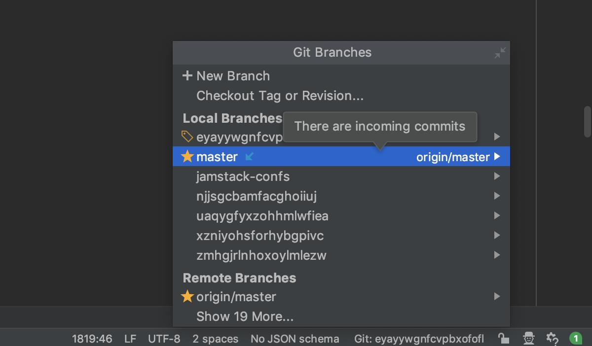 The blue icon next to the branch name in the Branches popup will let you know if this branch has any new incoming commits. #WebStormTip