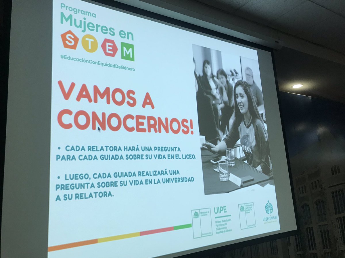 Ingeniosas_cl's tweet photo. Ya estamos realizando actividades grupales, donde relatoras y guiadas participan juntas para conocerse! Programa Mujeres en #STEM #EducaciónConEquidadDeGénero @Mineduc @MinMujeryEG https://t.co/2SbJvMdNNr