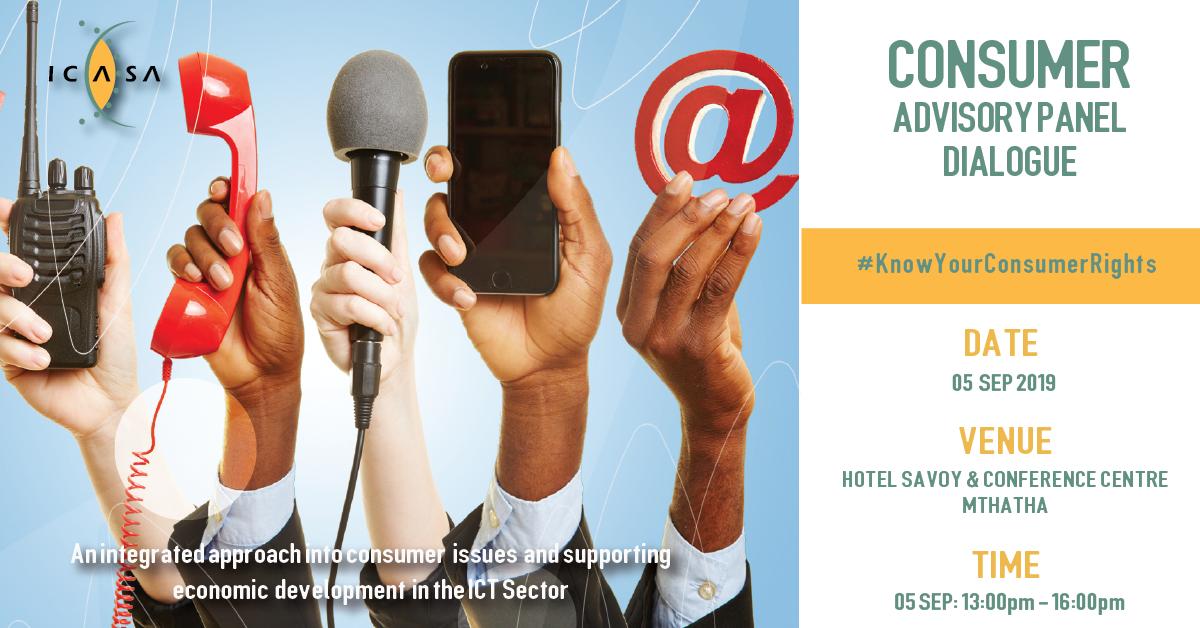 Tomorrow (5 Sep), the ICASA Consumer Advisory Panel will be meeting with SMMEs and other stakeholders in Mthatha, at Hotel Savoy &amp; Conference Centre (1 - 4pm). We invite the community, especially SMMEs to engage with us on various issues that affect them in the ICT sector