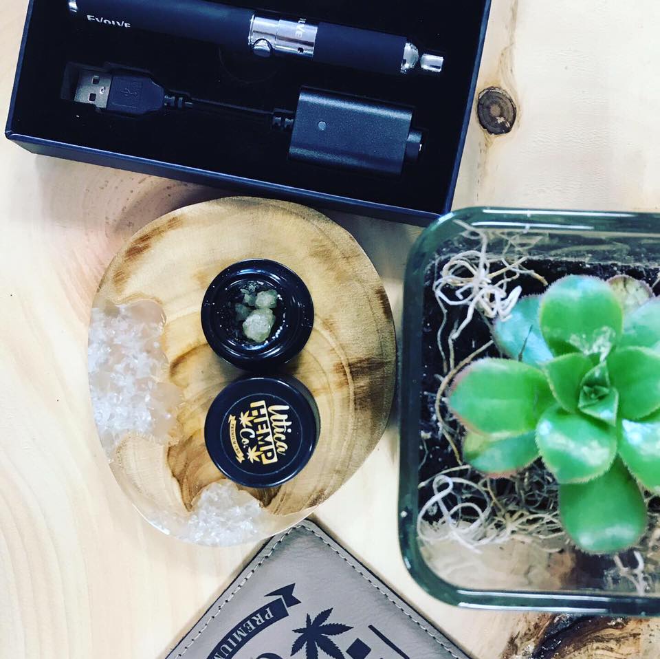 uticahempco's tweet photo. We got some sweet back to school bundle deals for the adults! Buy the Evolve wax pen and CBD Crumble and receive $10 off! Buy an 1/8 of CBD flower and Kief and receive a free glass piece while supplies last! https://t.co/TwGpTUAqFd