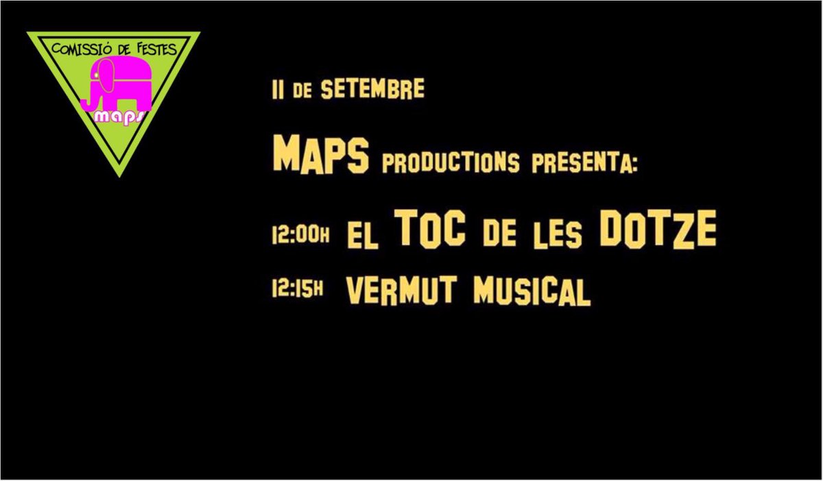 Programació a #maps del dia 11 de Setembre, el tracional toc de les dotze i un vermut musical per relaxar-se #mapsproductions #festamajor2019 #mariàaguilóponsisubirà #poblenou