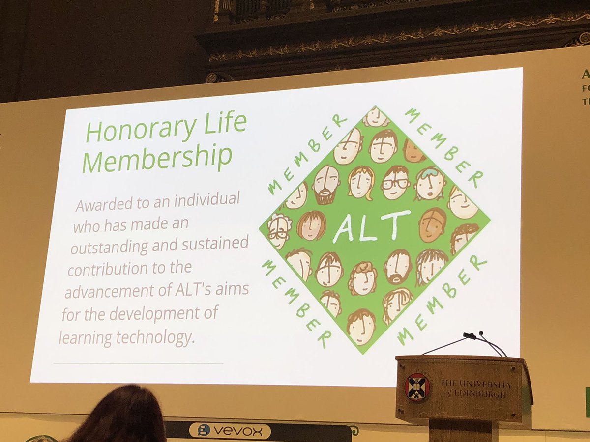sharonlflynn's tweet image. Congratulations to @francesbell honorary lifetime award at #altc. Nominated by @catherinecronin. #femedtech
