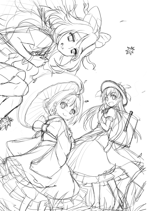 秋のてんしおん。下描き大体終わった☺️ 