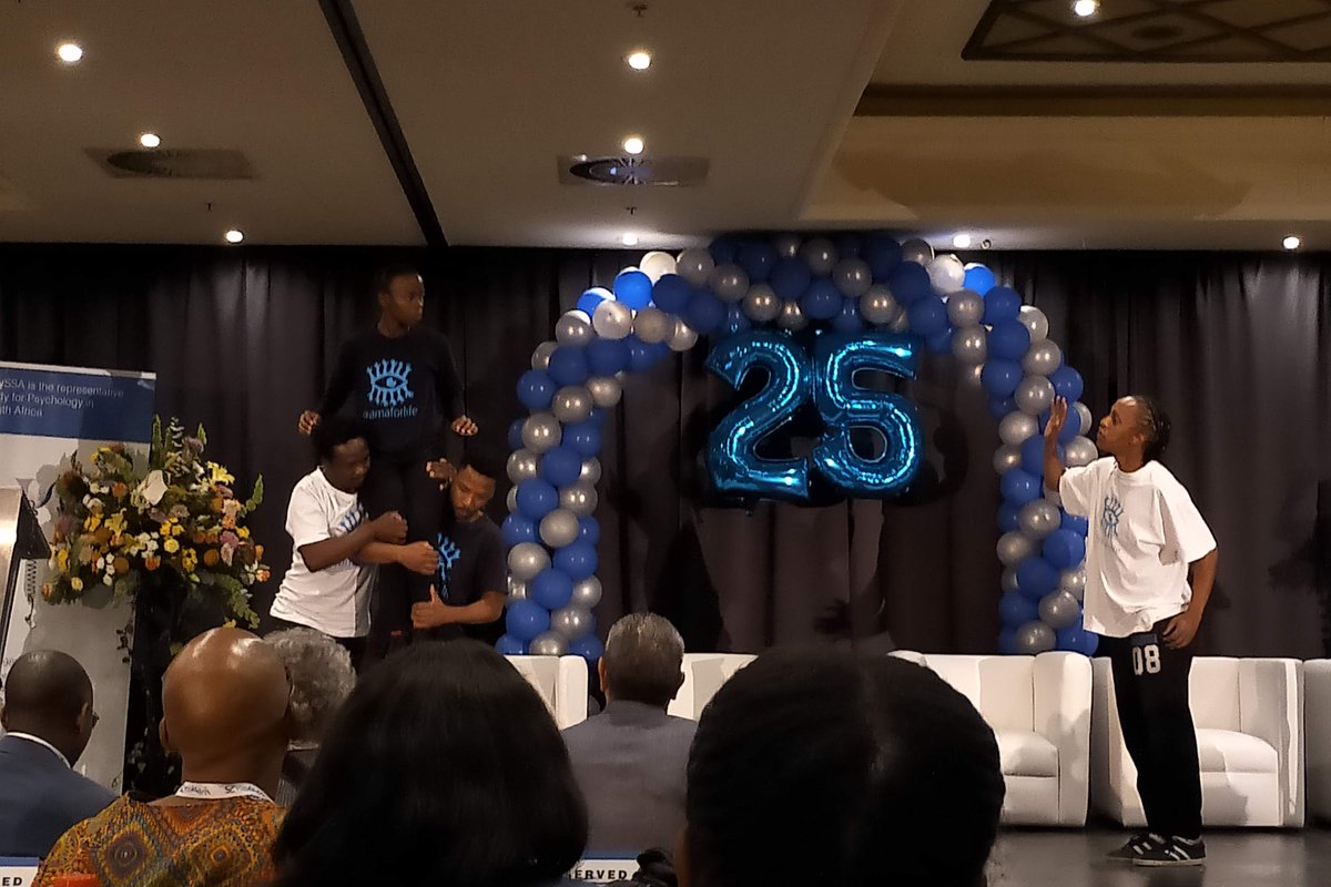 ClinPsychDavid's tweet photo. The brilliant Drama for Life group @dflwits provided an amazing series of creative & thought-provoking improvised representations of participants' own reflections throughout today's @PsySSA 25th anniversary congress. Their work added so much to the day for me👏 #25yearsofPsySSA🇿🇦 https://t.co/YpRbPcxcsF