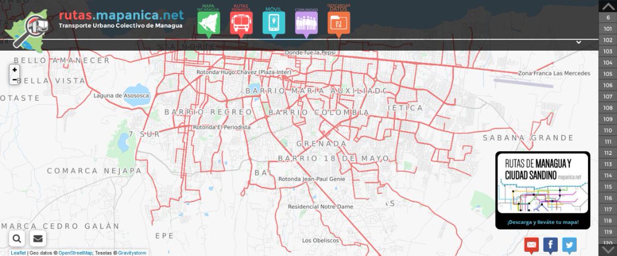 ¿Ya conoces rutas.mapanica.net? En nuestra aplicación web podes ver el recorrido de todas las rutas de Managua y Ciudad Sandino. #mapthedifference ¡Contactanos si queres conocer más del proyecto!