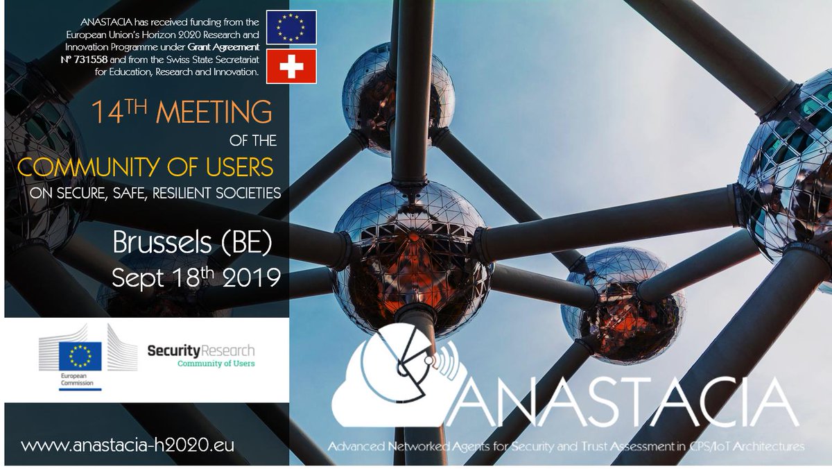 We'll present our results and contributions to EU policies on #CyberSecurity &amp; #privacy at the 14th Meeting of the Community of Users on Secure, Safe, Resilient Societies (securityresearch-cou.eu/node/9204) - #SecurityResearchCoU - see U in Brussels!