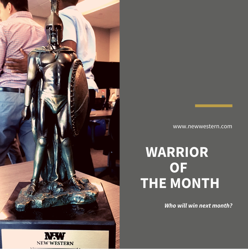 We have just wrapped up August and are eagerly waiting to announce who will be recognized as Top Sales and Acquisitions Agents! Every agent that receives this monthly recognition receives a Warrior Statue, a representation of our agents' dedication to their profession!