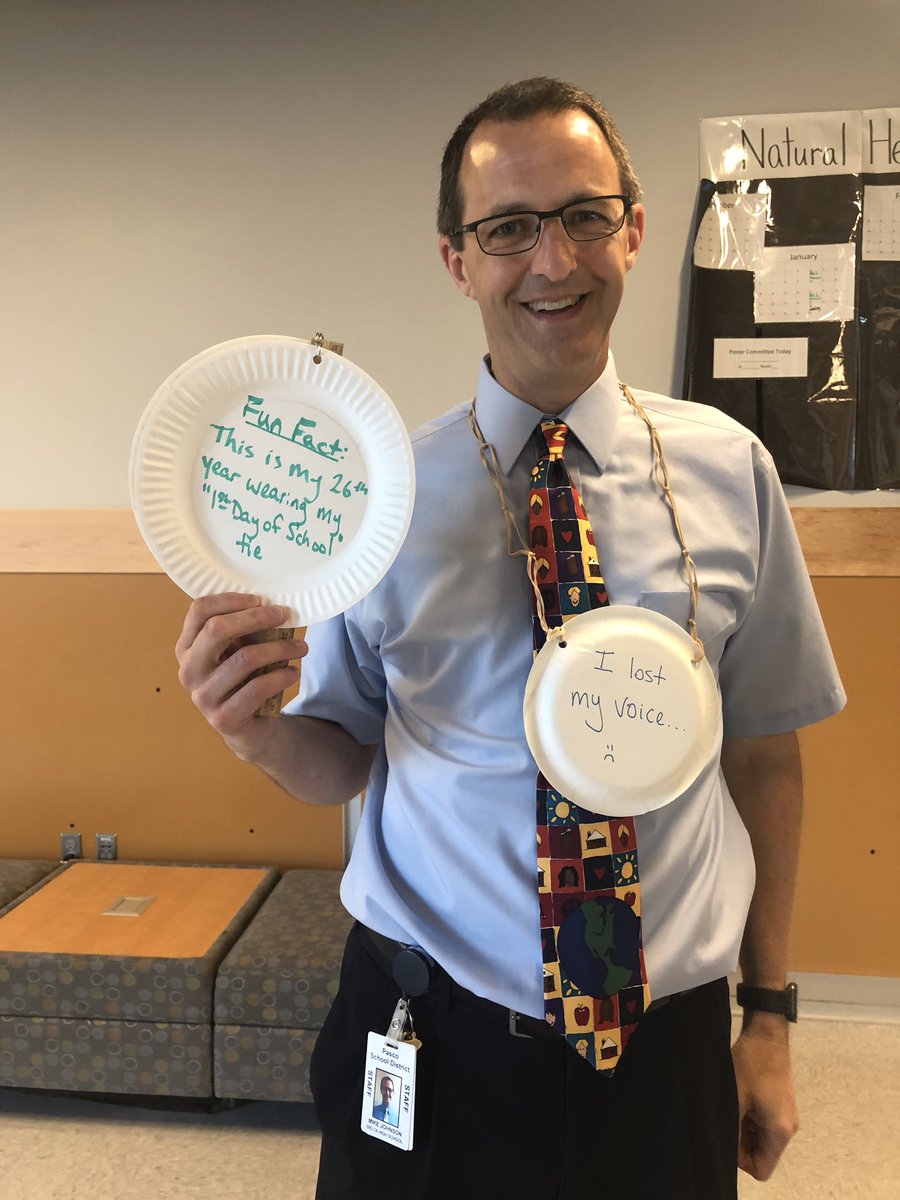 PSD1_Super's tweet photo. This is Mr. Johnson’s 26th year sporting this back to school tie. This year he lost his voice, so he is using an alternative form of communication. Very innovative because at @wearedeltahs they “Think Differently”! https://t.co/nAgzlfotwL