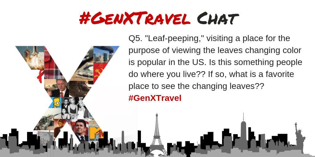 GenxtravelC's tweet photo. Q5. "Leaf-peeping," visiting a place for the purpose of viewing the leaves changing color is popular in the US. Is this something people do where you live?? If so, what is a favorite place to see the changing leaves??#GenXTravel https://t.co/zabTqO0nBZ