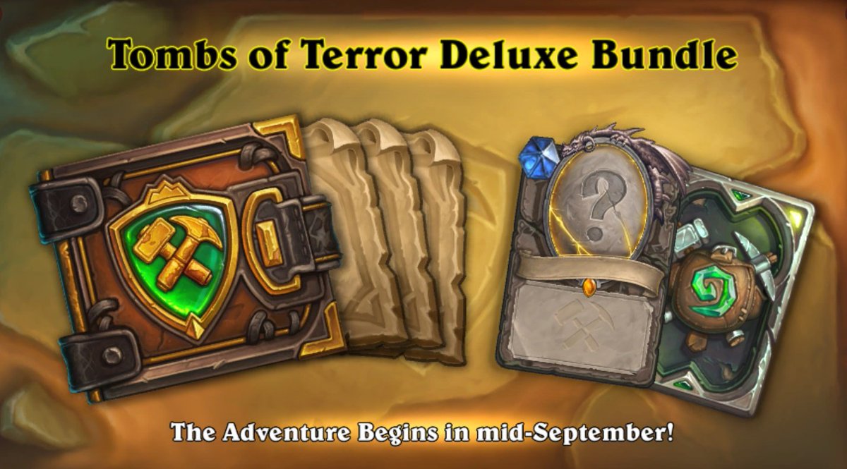 Nalguidan's tweet photo. It's time for another giveaway thanks to Blizzard!
Tombs of Terror Deluxe Adventure Bundle it's available for Pre-Purchase for $19.99 and it contains:

4 Wings + Finale, 1 Random Saviors of Uldum Legendary, 1 Card Back.

Follow me and retweet this to participate :) https://t.co/7NqOeRyhVj