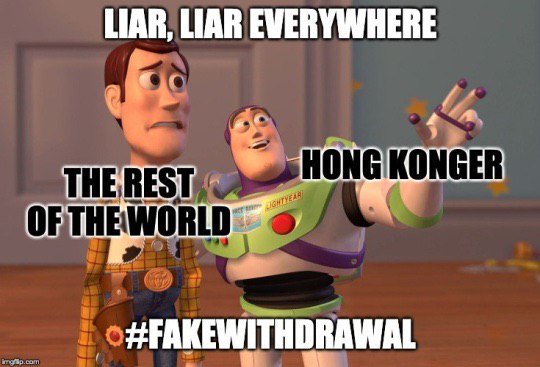 We are not a fool.
#fakewithdrawal 
#5DemandsNot1Less 
#Chinazi 
#PassHKHumanRightsAndDemocracyAct 
#AntiExtraditionBill 
#StandWithHongKong