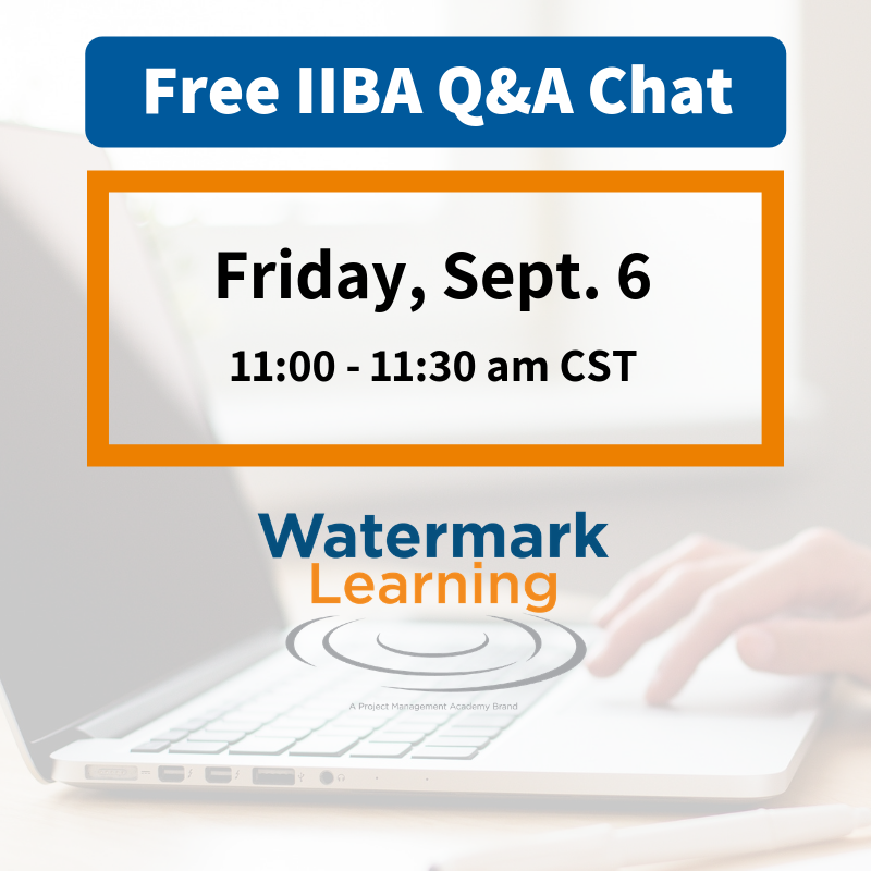 New month, new IIBA Q&amp;A Chat - this Friday, Sept 6 at 11am CST! Have questions on an IIBA certification? Attend our FREE webinar &amp; get answers from industry expert <a href="/Rich_Larson/">Rich Larson</a>. bit.ly/WMLEvent #baot #agile #CBAP #CCBA #ECBA #IIBAAAC #IIBA #certification