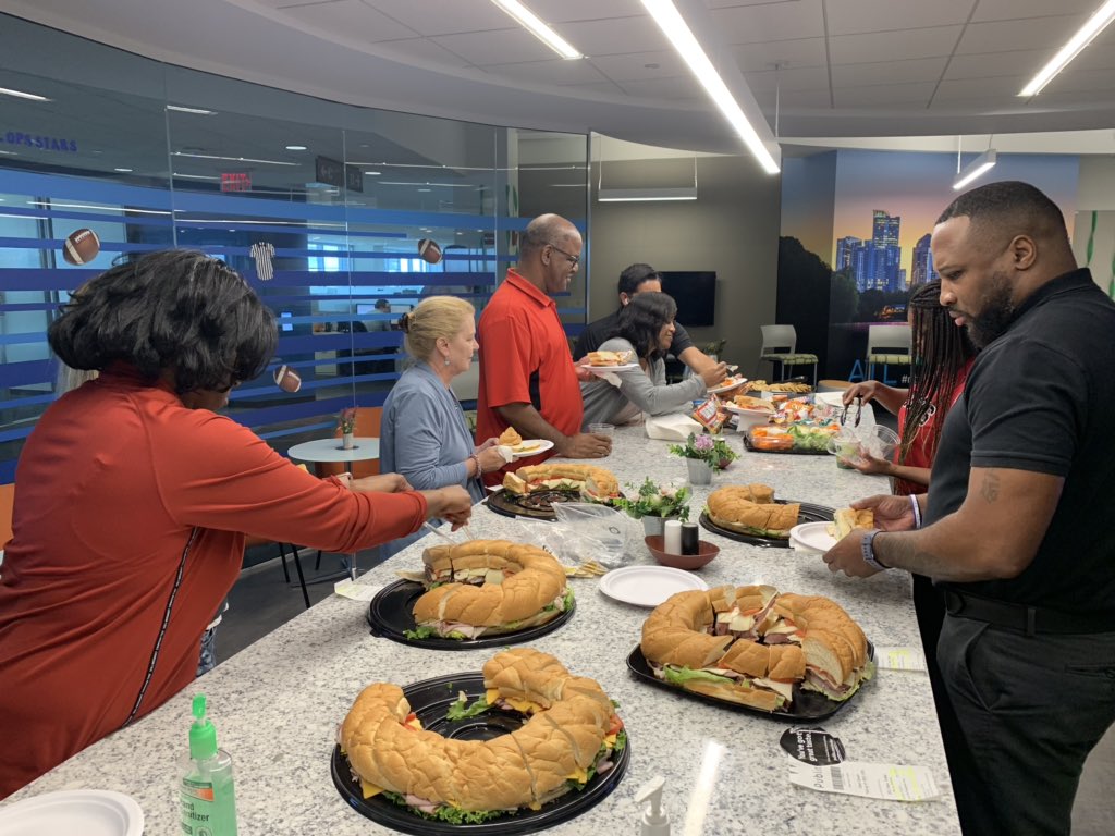 WaltSantamaria's tweet photo. @Engage_Ops Ready for this season! #AtlOps turn out for kick off.  Prediction...Cowboys win the SuperBowl! #OpsFootballFrenzy #OpsFootballRally #OpsFun https://t.co/JPfD3VYoad