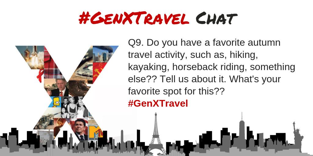 GenxtravelC's tweet photo. Q9. Do you have a favorite autumn travel activity, such as, hiking, kayaking, horseback riding, something else?? Tell us about it. What's your favorite spot for this?? #GenXTravel https://t.co/yFqZxeV4GV