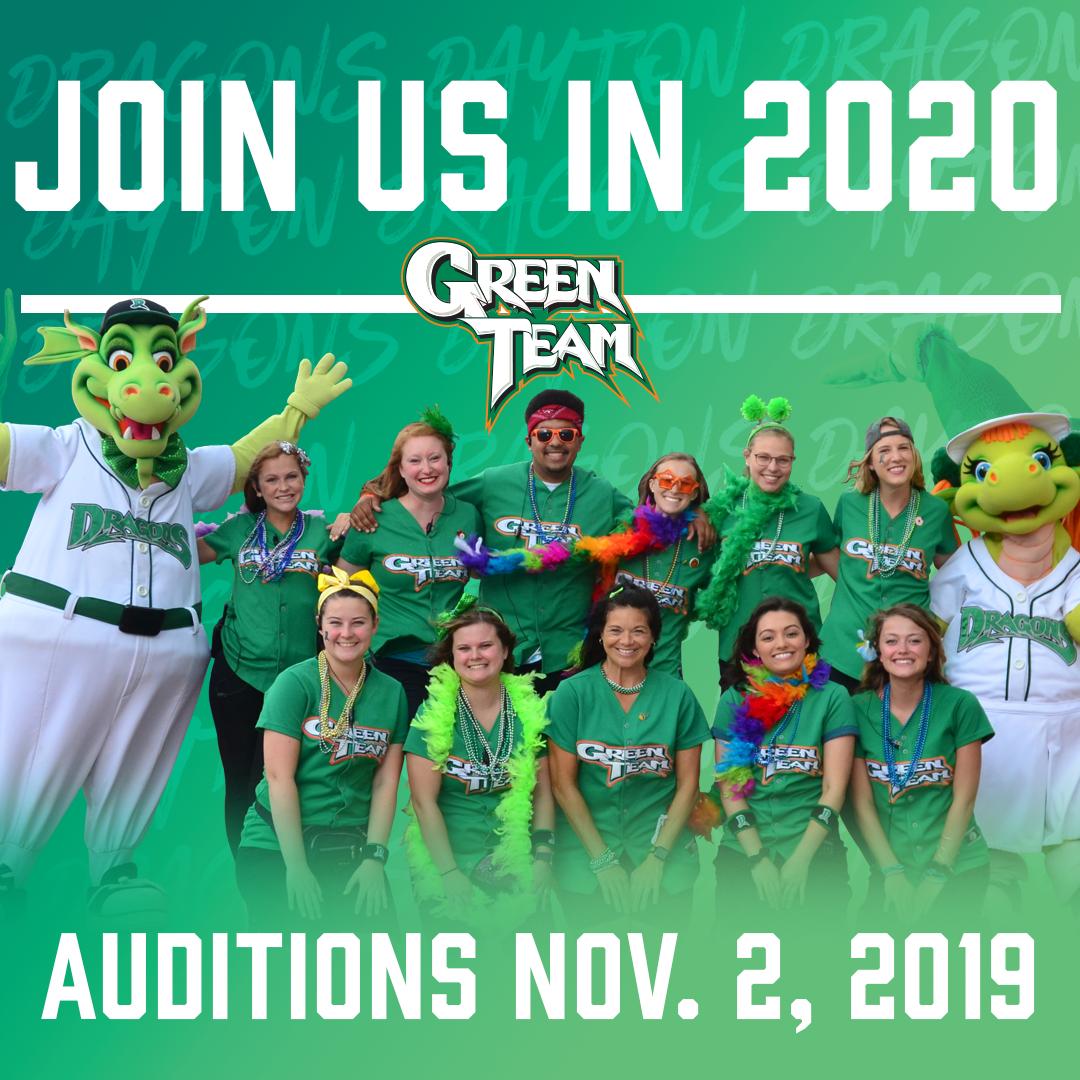 DragonsBaseball's tweet photo. Green Team, Host and Mascot positions available for the 2020 Dayton Dragons season!

To reserve your audition time, email your updated resume with references and a current photo to katrina.gibbs@daytondragons.com. https://t.co/a8mYofCkQe