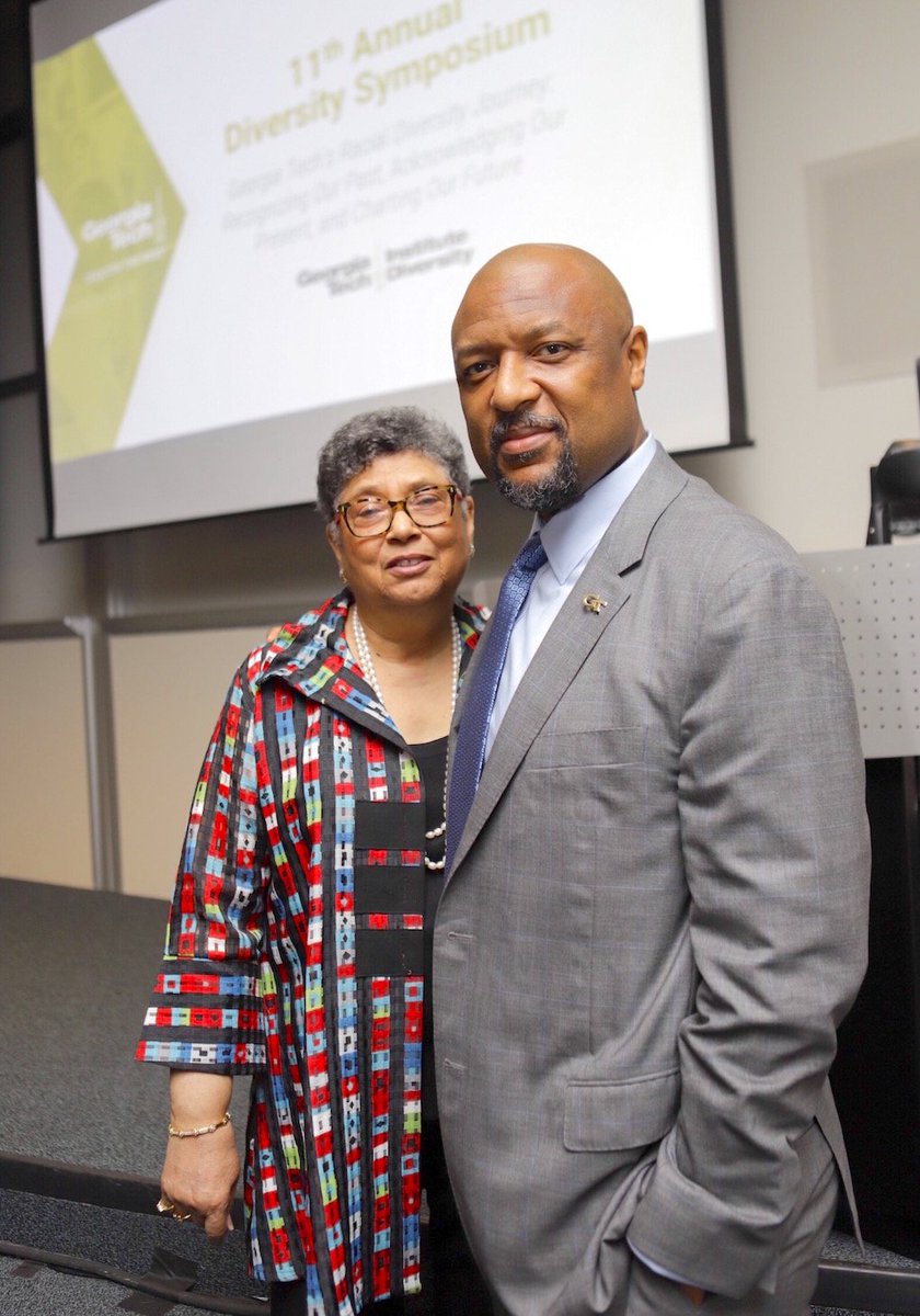 Georgia Tech Dean of Computing Charles Isbell joins Dr. Dorothy Cowser Yancy for a photo at the 11th annual Diversity Symposium at Georgia Tech