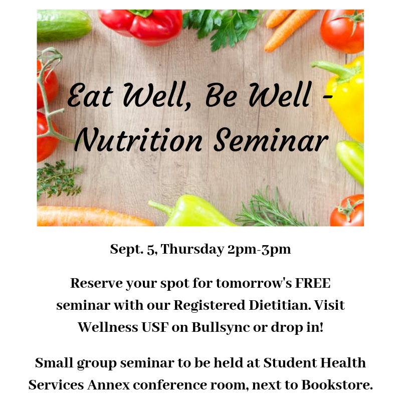 USF_SHS's tweet photo. Small group seminar to be held at Student Health Services Annex conference room, next to Bookstore. https://t.co/Xfd3u5Ysia