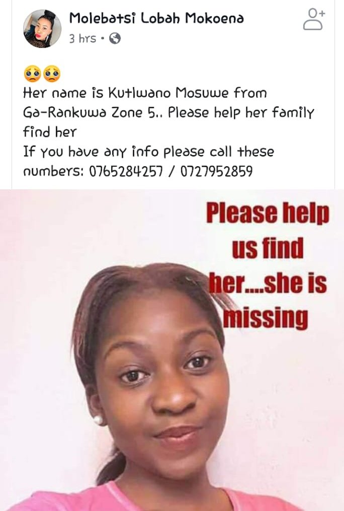 Please help find Kutlwano from Ga-Rankuwa. 🙏🏼🙏🏼