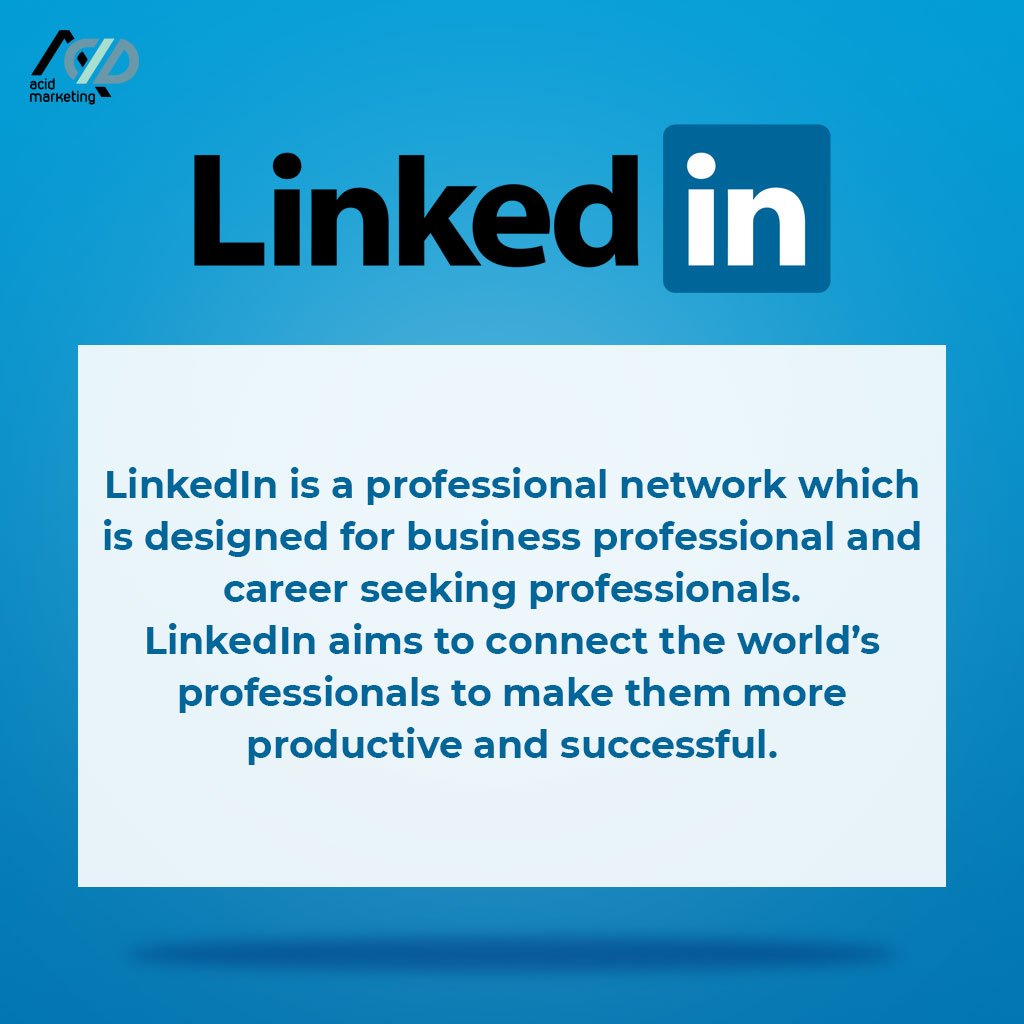 AcidSolutions's tweet photo. LinkedIn is specially designed to showcase the functional aspects of work related to business and professionals creating a personality by sharing ideas and messages that elevate B2B.

#ACIDmarketing #marketingtips #digitalmarketing #socialmedia #socialmediamarketingtips #linkedin https://t.co/Awwiz7ljNM