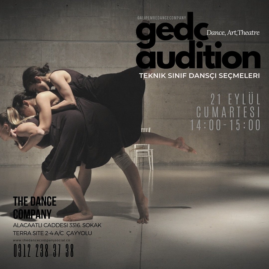 Çağdaş Dans Teknik Sınıf Dansçı Seçmeleri 21 Eylül Cumartesi 14:00-15:00

Detaylı bilgi için:
📞0312 238 37 38
thedancecompany.co

#thedancecompany #thedc #galipemredancecompany #gedc #ankara #contemporary #contemporarydance #improvisation #auditions #dance #moderndance