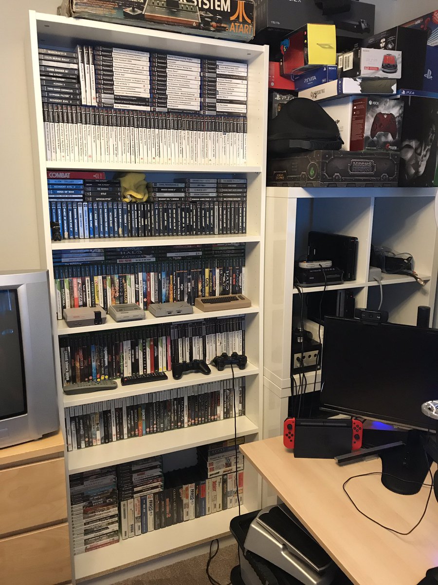bean_2k1's tweet photo. Having the night off from streaming finishing off the games room new bookcase up today #retrogames #GamersUnite #gamesroom #mancave #videogamecollection back to parasite eve 2 friday https://t.co/a4IKzEL1KK