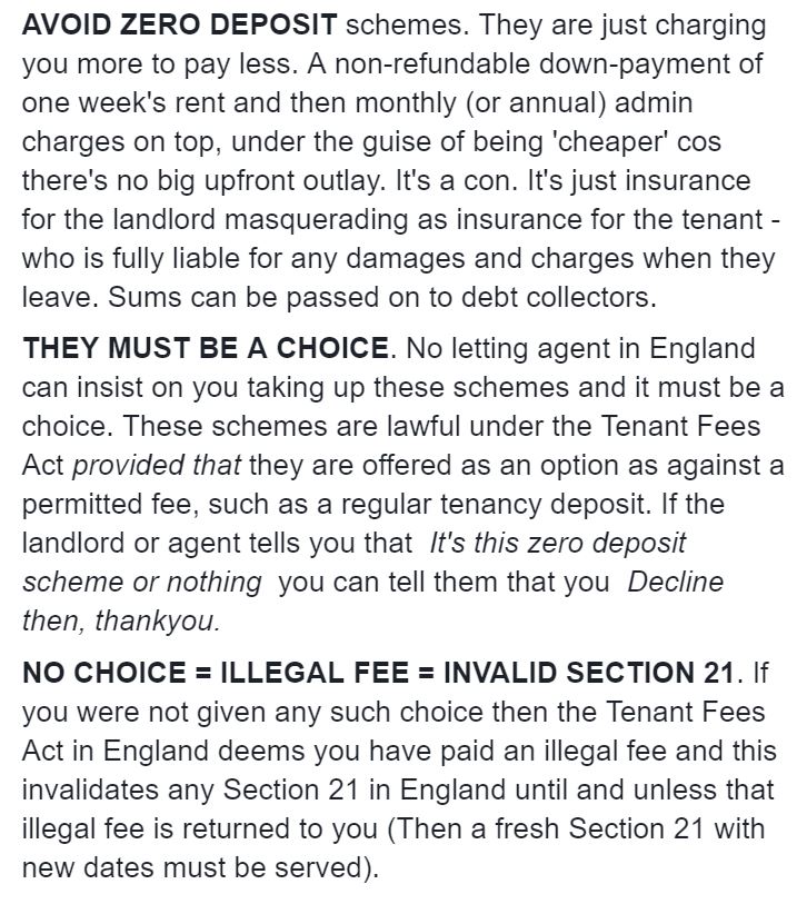 UserrReb's tweet photo. AVOID ZERO DEPOSIT schemes.
Anthony Gold ref > https://t.co/ftDKCCbF6Y
Summary of schemes (Page 4) > https://t.co/wO9RkQxtho
#TenantFees #TenantFeesAct #PrivateRenting #Tenants #ZeroDeposit #ZeroDeposits #England https://t.co/49iudT5fCp