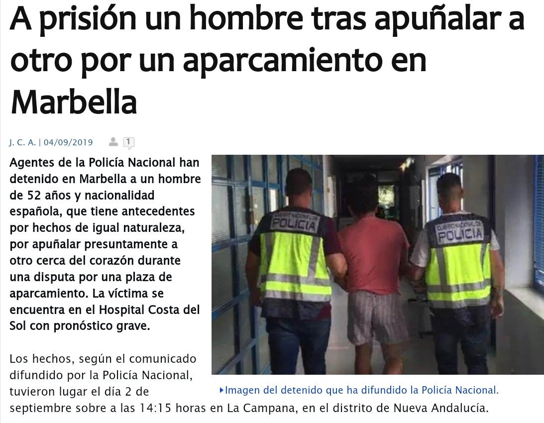 Menos mal que la disputa fue por un aparcamiento en #LaCampana, si llega a ser en el centro de #Marbella lo mata directamente.