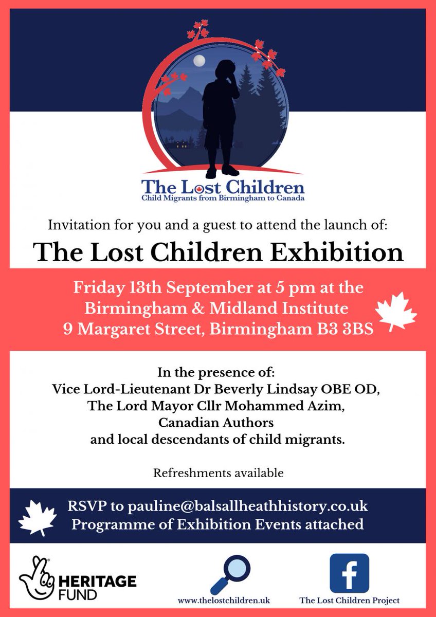 The Lost Children Exhibition, 14-22 September, 10-4 daily, Birmingham Midland Institute B3. Free special Events