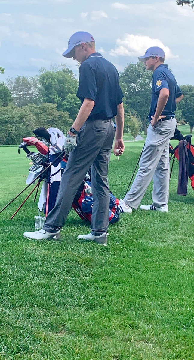 AC_Athletics's tweet image. Golf: Sophomores Andrew Christopher and Tommy Peterson wait to tee off at the #7 hole at Winchester CC in their match against St. Mary&apos;s