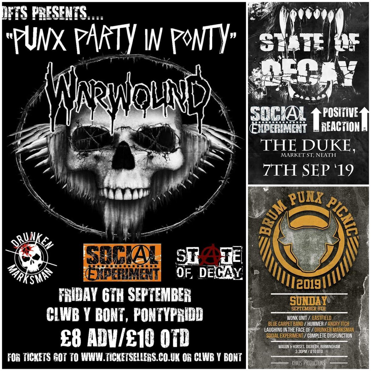 socialexpunk's tweet photo. 3 gigs for us this weekend, starting in Pontypridd on Friday w/ #Warwound #DrunkenMarksman &amp; #StateOfDecay then Neath Saturday w/ #StateOfDecay &amp; #PositiveReaction then #TheWagonAndHorses in Brum Sunday for #BrumPunxPicnic with a load of wicked bands. Up the Punx! https://t.co/hty50Adurd