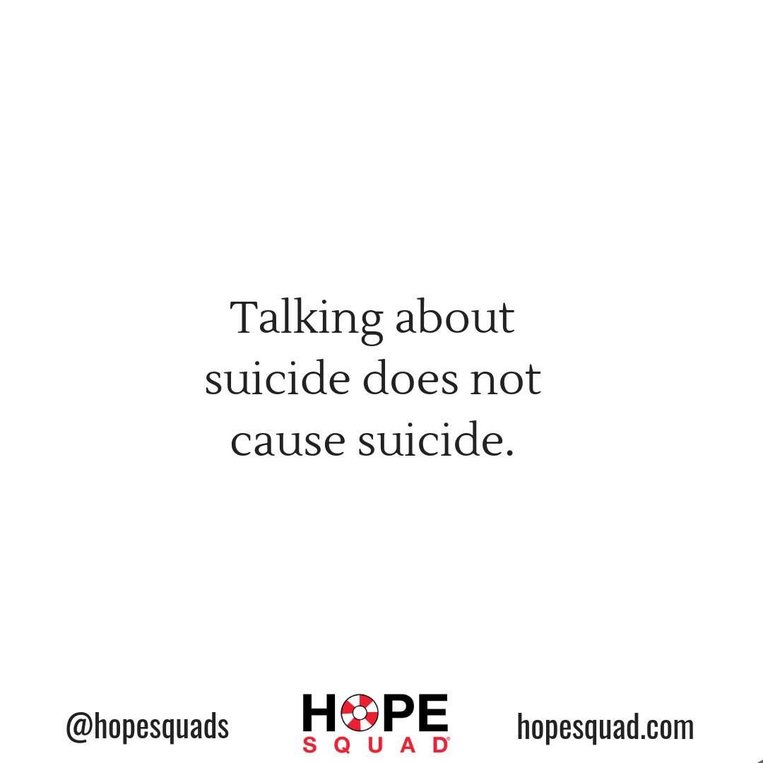 HopeSquads's tweet photo. It’s suicide prevention awareness month. And we want to start a conversation!! Talking about suicide does not cause suicide. We need to not be afraid to ask our friends, family members, and loved ones about their mental health, especially if something seems off. https://t.co/P2JslJXE1D