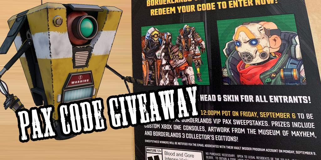 dgSHiFTCodes's tweet image. SURPRISE GIVEAWAY for ONE PAX CODE which gives you the FL4K VIP Skin &amp;amp; Head as well as enters you in the drawing for a Custom XBox One Controller, Artwork from the Museum of Mayhem and BL3 Collector's editions

RETWEET TO ENTER

Ends THU SEP 05 14:30 GMT worldtimebuddy.com/?qm=1&amp;amp;lid=0,26…