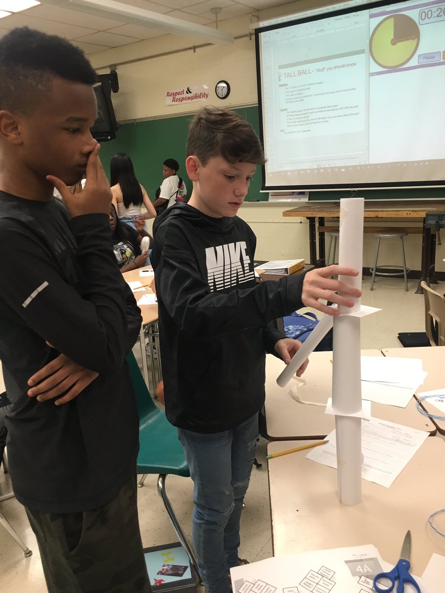 tech_eschi's tweet photo. 1st day of FoE in the books. Ss had to apply the design process to create the tallest paper tower. All structures had to hold a golf ball at the top. Tomorrow... EDJs and redesign. Very proud. @CTE_BaltCoPS @Hall_Pride https://t.co/vLfkg0ZDH3