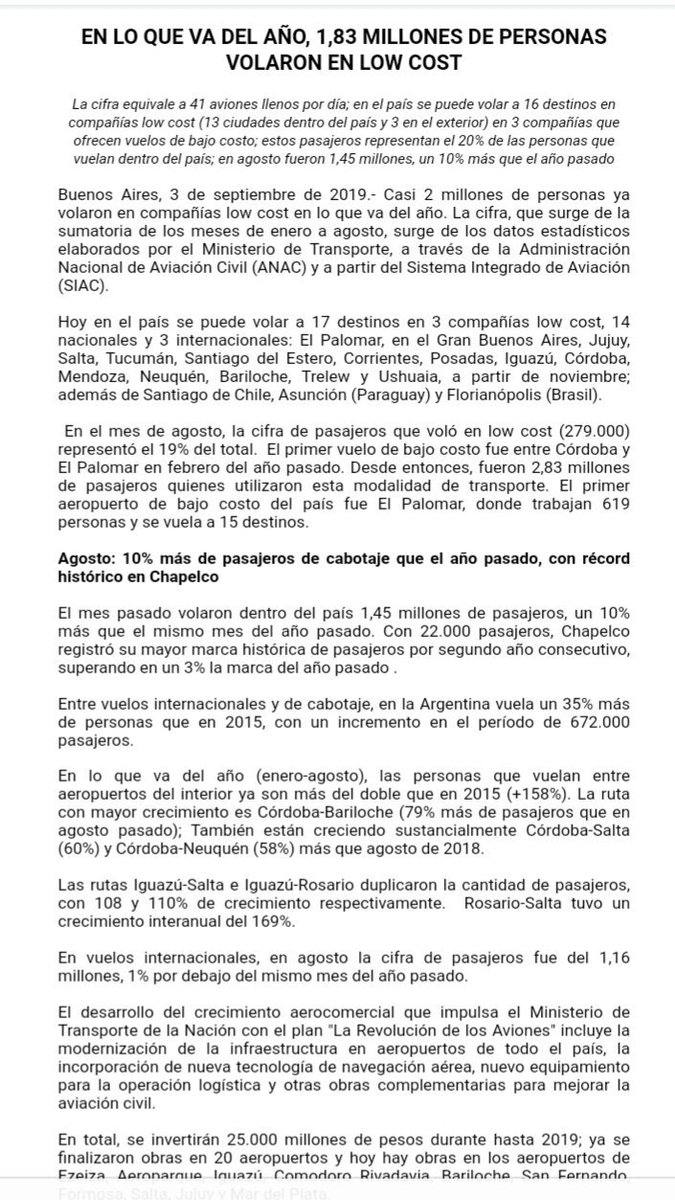 horacioalonso16's tweet image. Atención! En el año, 1.83 millones de personas volaron x alguna aerolínea low cost. Hoy, 3 compañías cubren 14 destinos nacionales y 3 internacionales. Según la promesa de AF  a gremios ("todos los cielos para AA"), este mercado podría desaparecer en 2020