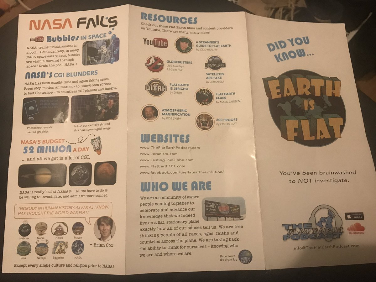 SionLennon's tweet photo. @ProfBrianCox Hi Brian, my girl friend actually got given this leaflet with a quote from you today. Just thought I would let you know about it #theearthisround https://t.co/Drg9CfuVdI