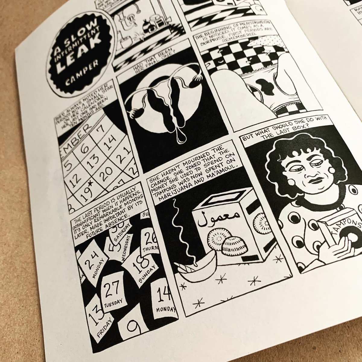 maamoulpress's tweet photo. New release! A Slow Intermittent Leak is @JenCamperX’s new zine on menopause and growing pains - and it has maamoul in it!
It will debut this Friday-Saturday at @moCaCleveland Bound Zine Fair where we’ll be tabling + be available online soon after
#comics #zines #Arabcomics https://t.co/sGZGzFS4Kn