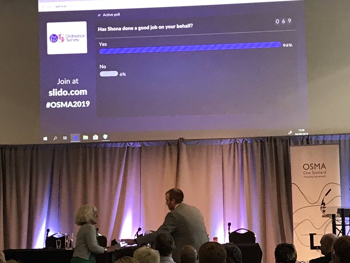 Final thanks to Shona <a href="/scotgov/">Scottish Government</a> for all her hard work for #Geospatial community in Scotland #OSMAconference 95% positive feedback 👍