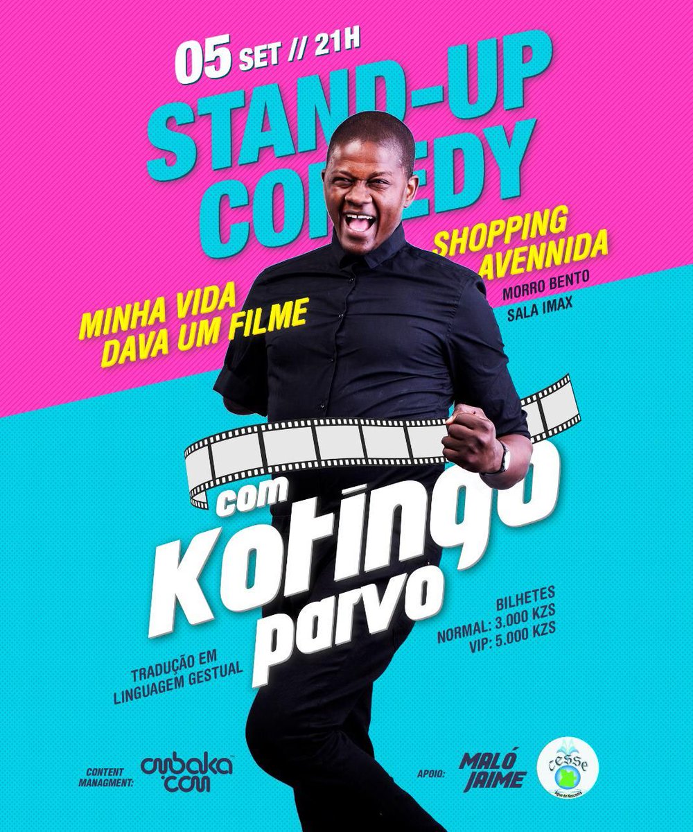 bwevip's tweet image. É já amanhã, Stand up Comedy de Kotingo intitulado "Minha vida dava um filme" no Shopping Avenida as 21h na sala IMAX do Zap cinemas
 Compre já o seu ingresso!
Contactos: 923577033/941586984
#kotingo
#standupcomedy
#humorista
#angolano
#zapcinemas