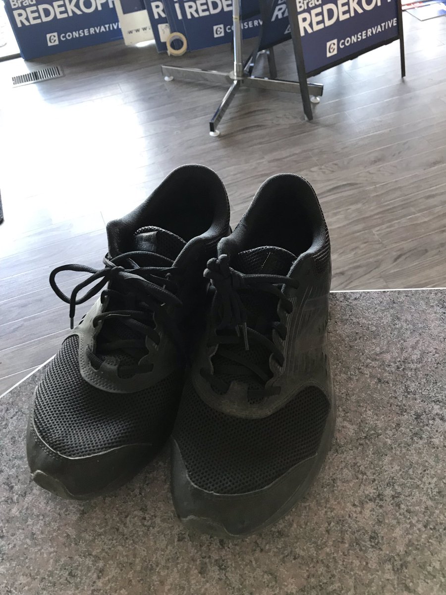 BradRedekopp's tweet photo. It is with a heavy heart that I say goodbye to two good friends.
You have been with me every step of the way these last 4 months, 100s of hours and 1000s of door steps. Alas, you cannot take me where I need to go. I will remember our time together with fondness. Farwell shoes! https://t.co/Uknbgfx5TW