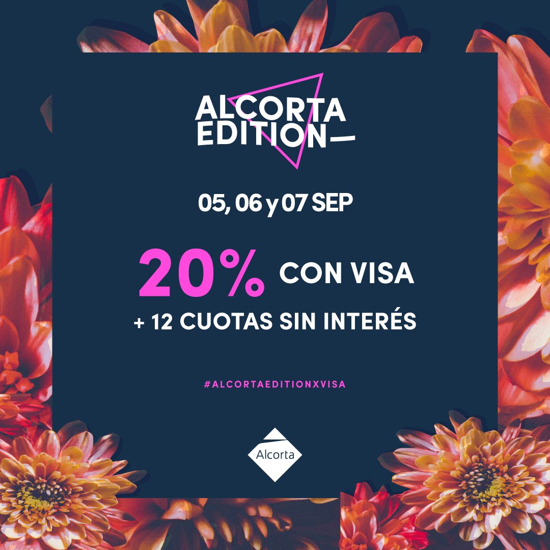5, 6 y 7 de Septiembre
20% OFF con VISA
Exclusivo <a href="/AlcortaShopping/">Alcorta Shopping</a>