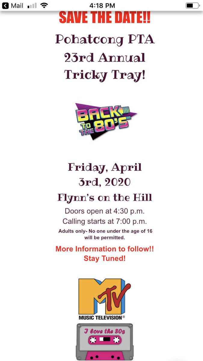 Pohatcong Tricky Tray Reminder!!! Save the date!!! <a href="/PohatPTA/">Pohat PTA</a>