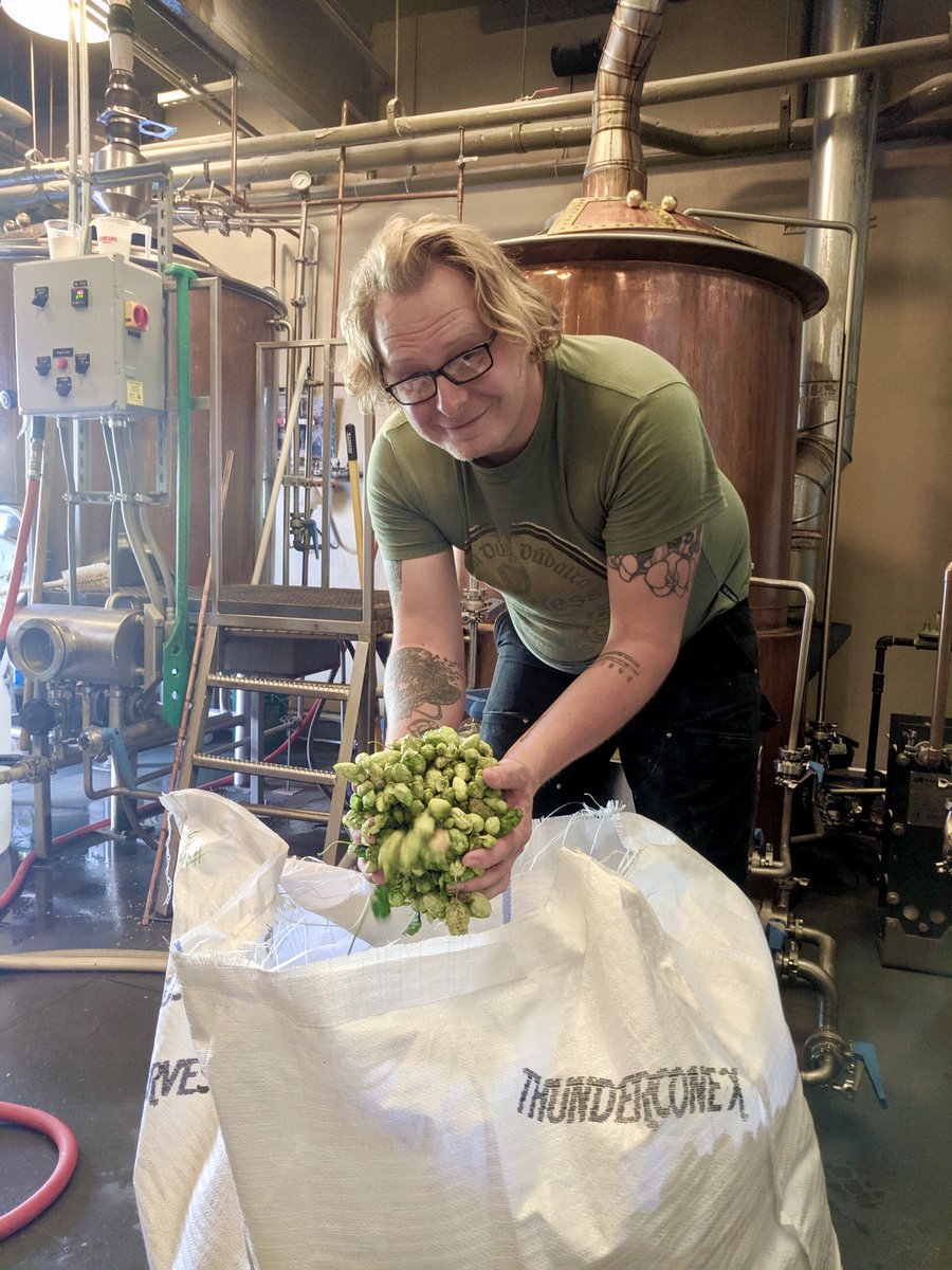 mcmenaminsbeer's tweet photo. The very last drop off = Eric at Anderson School. The day started at 8am and the last delivery was 1:20pm. 2000lbs of fresh hops, 24 breweries across 2 states! 💥 #McMenamins #freshhops #RunningoftheBrewers #thundercone https://t.co/97JsJHj5yb